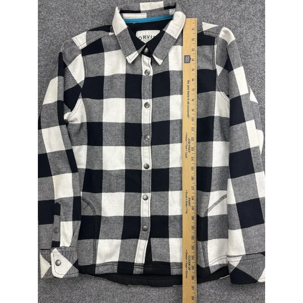 Orvis Shirt Jacket Mens Medium Black White Buffalo Plaid‎ Fleece Lined Snap